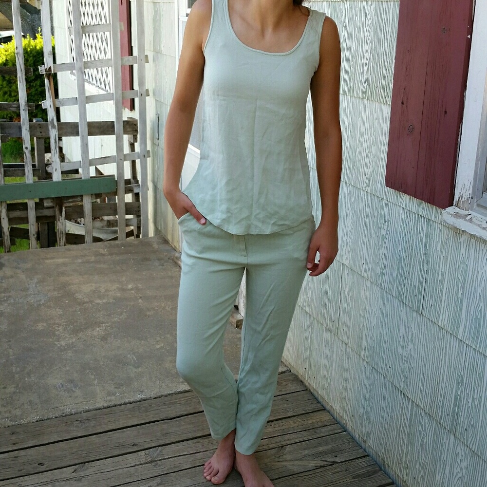 Vintage pantsuit pastel green 3 piece pant suit